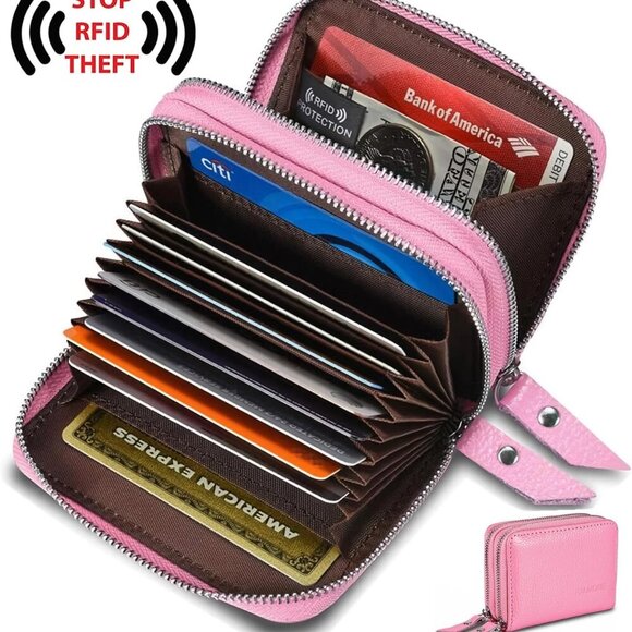 Women's Leather Wallet RFID Secure Small Purse Zipper Card Organizer - Picture 3 of 6